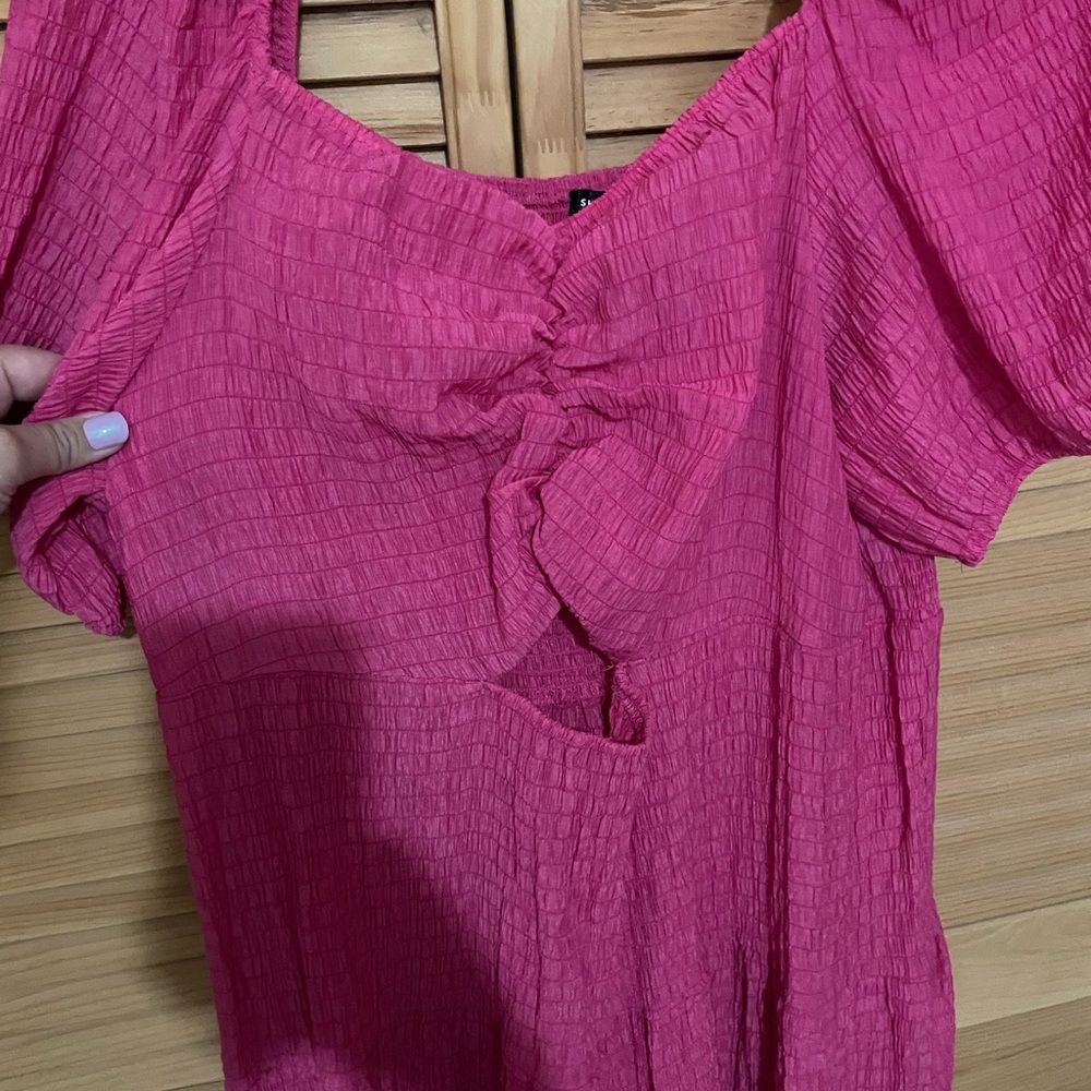 SHEIN Pls Textured Cut Out Ruched Bust Shirred Back Ruffle Hem Dress sz 3xl NWOT - Picture 7 of 9